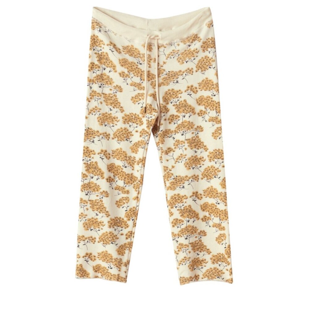 THE GREAT Size 1 Wide Leg Cropped Sweatpants Raw Hem Drawstring Chamomile Floral